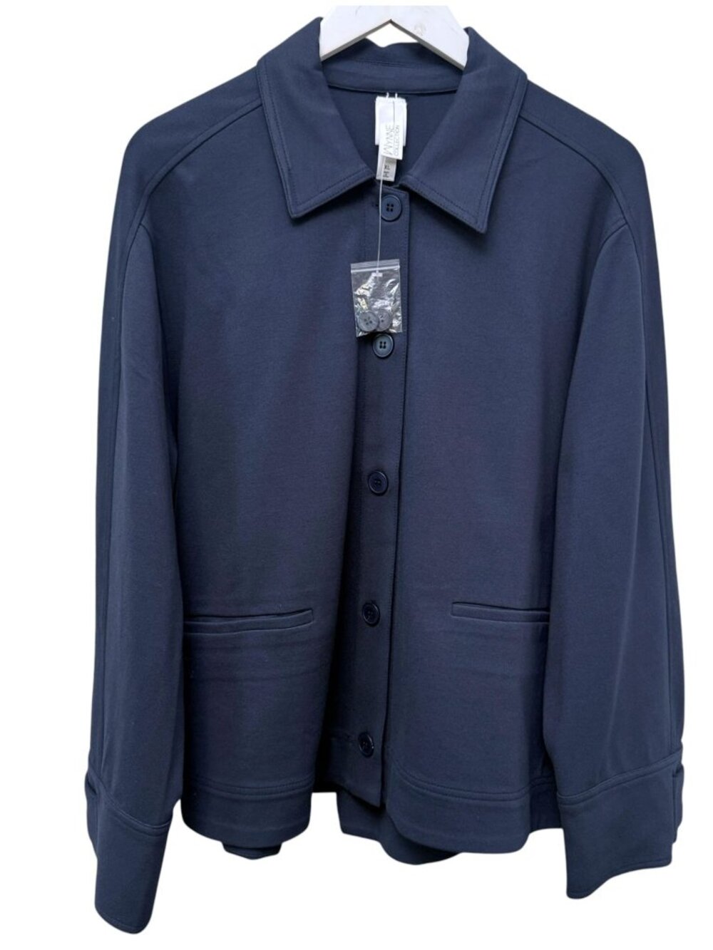 Marla Wynne Womens Jacket XL Blue Stretch Ponte Knit Blazer Button Front NWOT